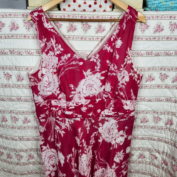 Robbie Bee Red White Floral Print Dress Sleeveless Cotton Size 16 - Picture 1 of 6